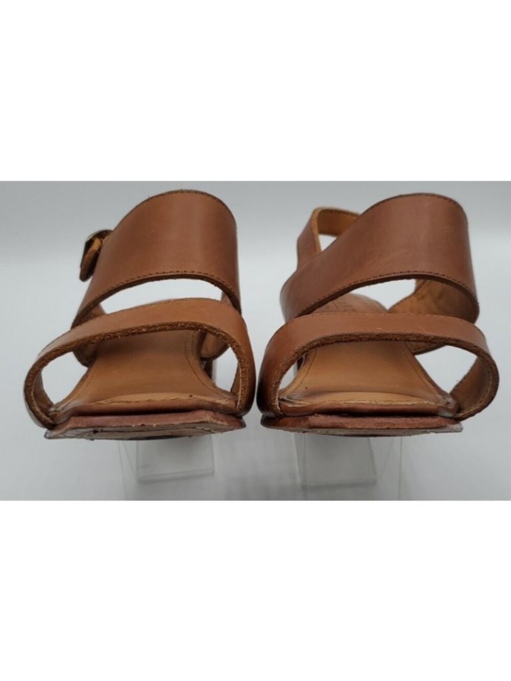 Adelante The Serena Sandal Sz 8C Tan Square Toe Heel Handmade Leather Shoes - Picture 8 of 14